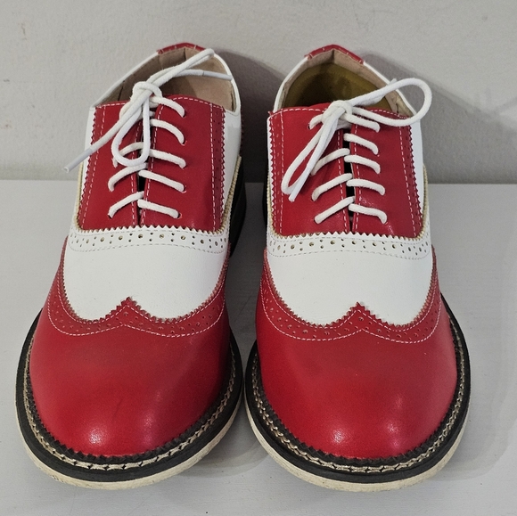DADIJIER Men\'s Red/White Leather Borgues Wingtip Oxford Dress Shoes Size 9 main image 5